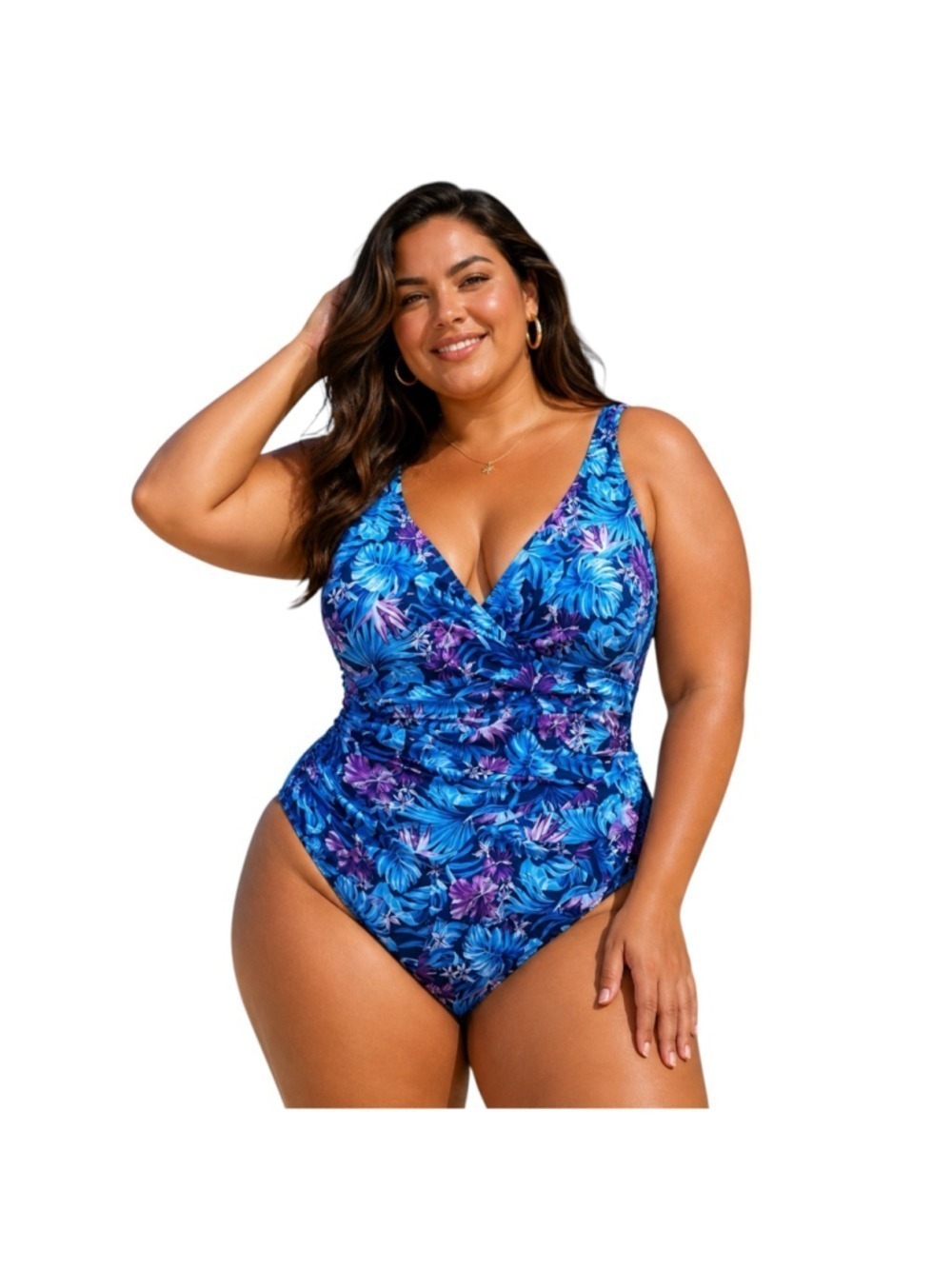 HALCURT Tropical Floral One Piece Swimsuit Blue Purple Tummy Control 3X NWT